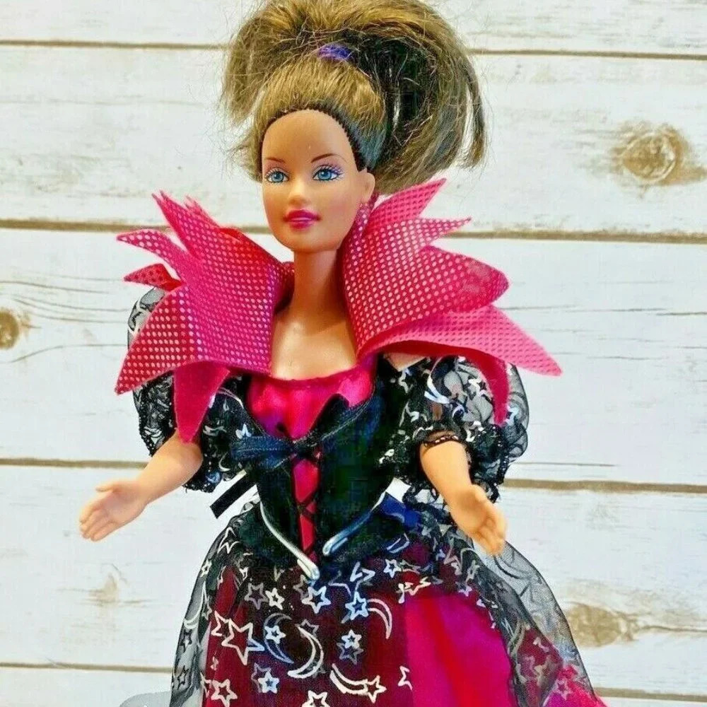 MATTEL BARBIE Doll Brunette Hair Blue Eyes Pink Black Dress 12" Tall